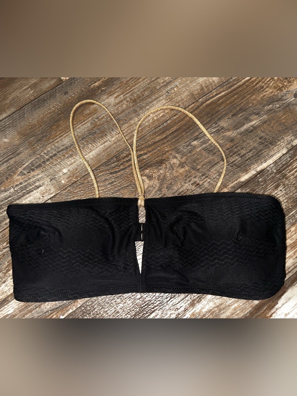 Aerie Strapless Black Bandeau Bikini Top with Gold Straps